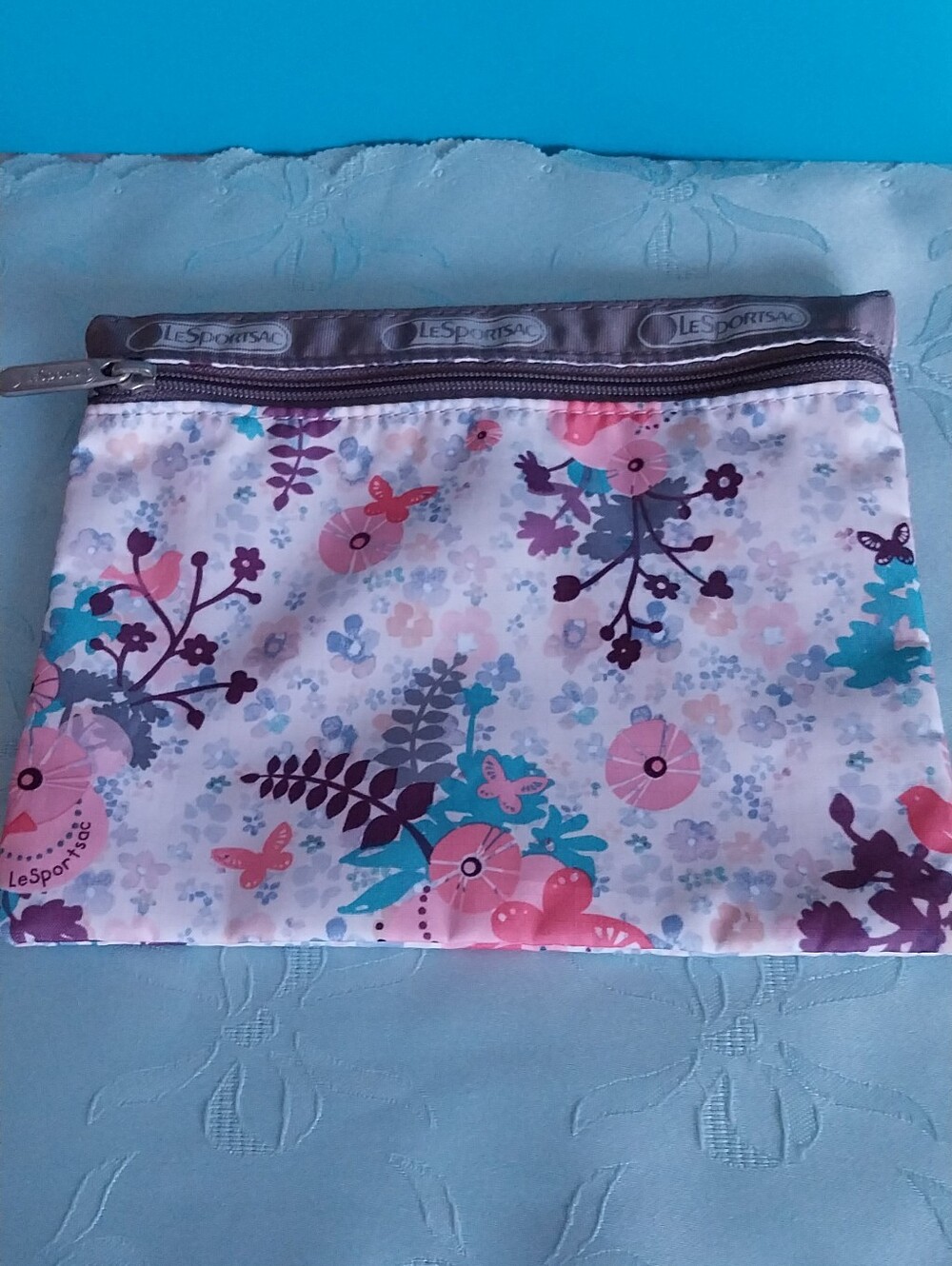 LeSportsac Floral Zip Pouch in Pink, Teal & Purple